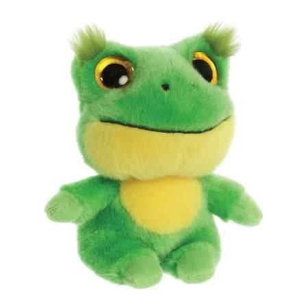 Acha the Frog Soft Toy sitting on a white background