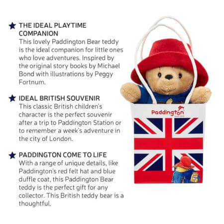 Classic Paddington Bear in Union Jack Bag - ALPYN Toys and Games